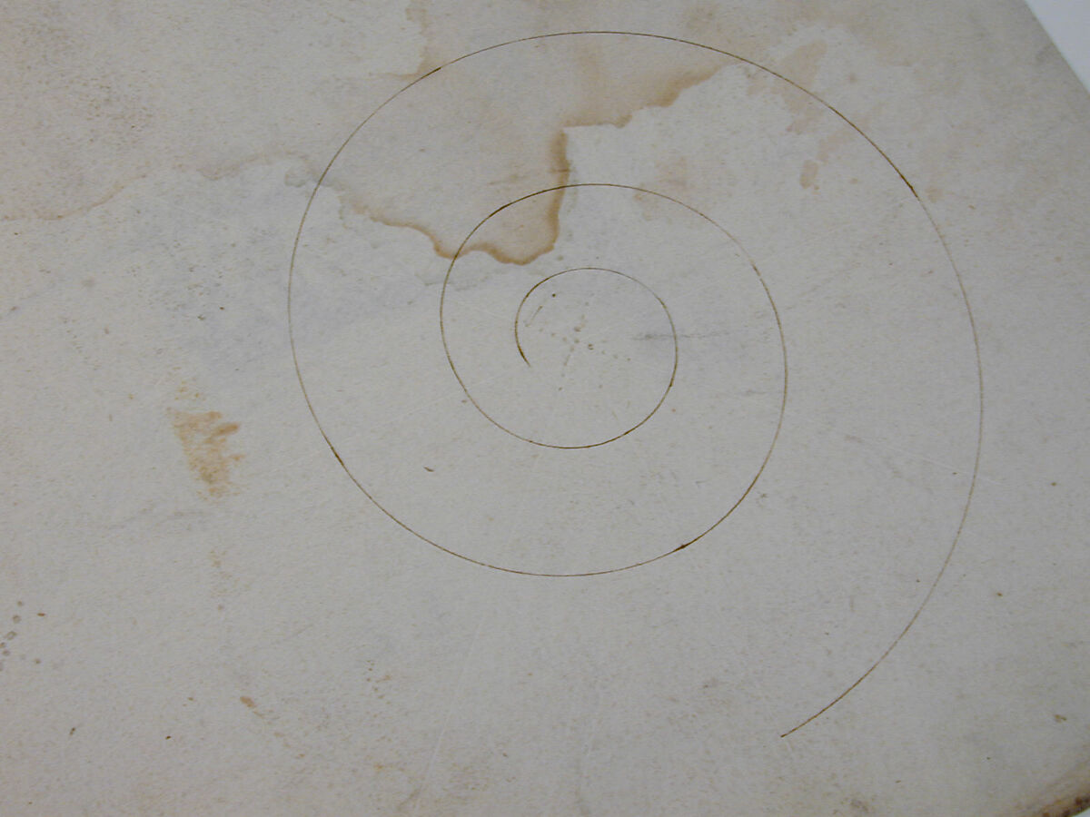 S. Maria in Trastevere, Ionic capital, side elevation (recto); Unidentified, Ionic capital volute, construction diagram (verso), Drawn by Anonymous, French, 16th century, Dark brown ink, black chalk, and incised lines