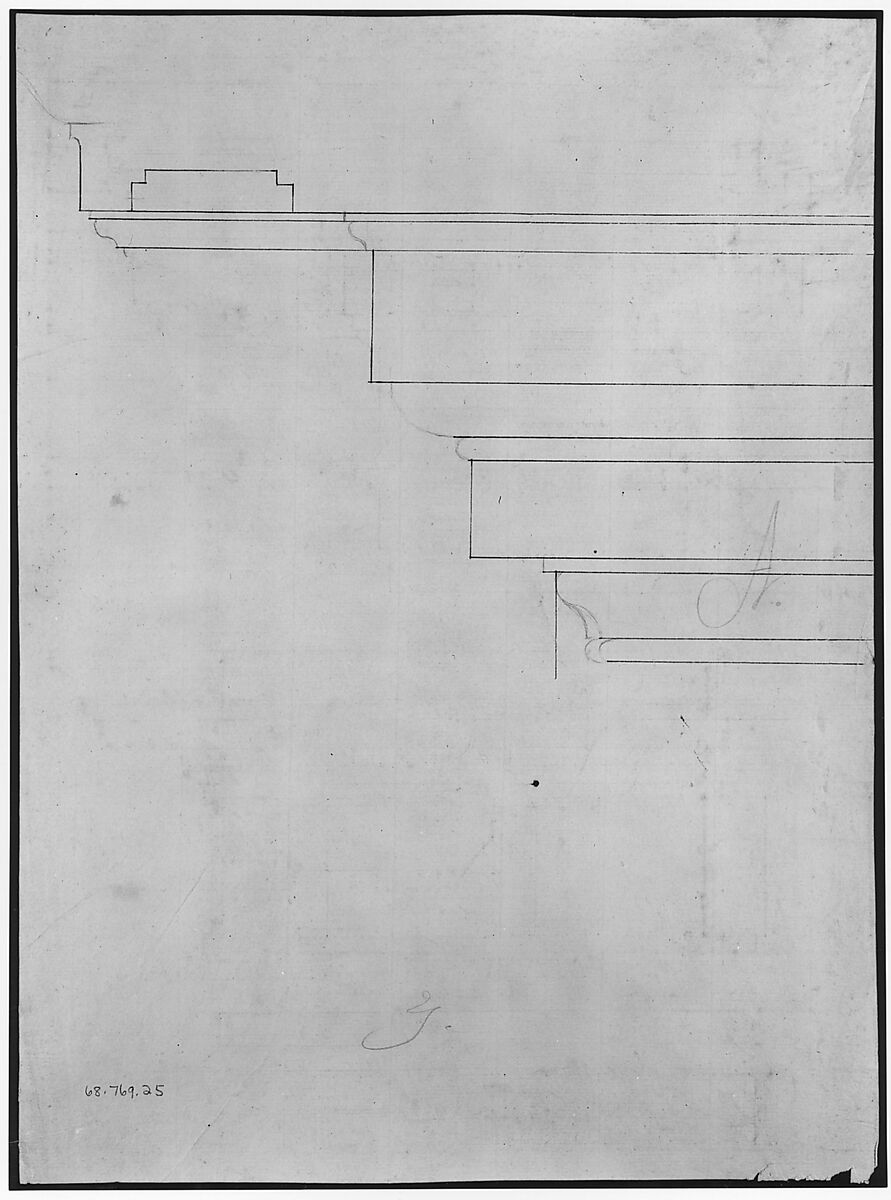 Unidentified, Doric cornice, elevation; Theater of Marcellus, Doric cornice, elevation (recto) Unidentified, cornice, elevation (verso), Drawn by Anonymous, French, 16th century, Dark brown ink, black chalk, and incised lines