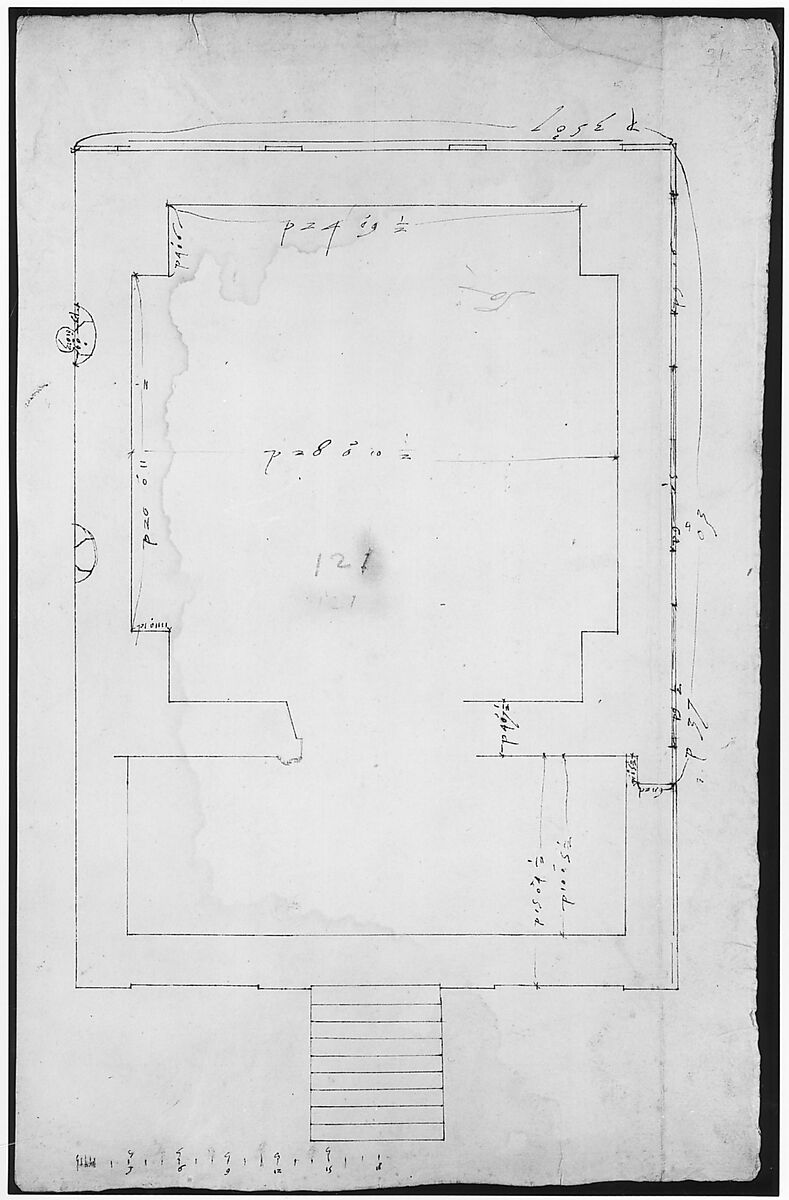 Tomb of Annia Regilla, plan (recto) Arch of the Argentarii, ornamental details, elevation (verso), Drawn by Anonymous, French, 16th century, Dark brown ink, black chalk, and incised lines