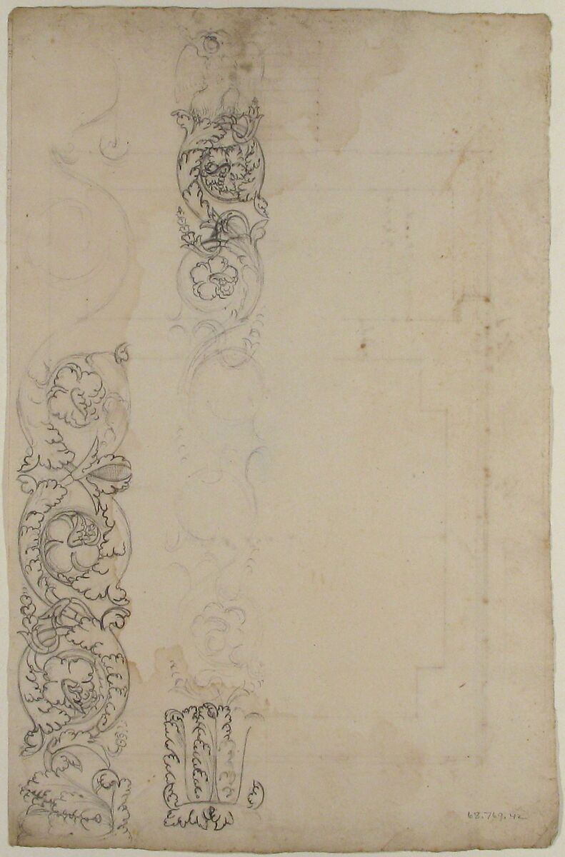 Tomb of Annia Regilla, plan (recto) Arch of the Argentarii, ornamental details, elevation (verso), Drawn by Anonymous, French, 16th century, Dark brown ink, black chalk, and incised lines