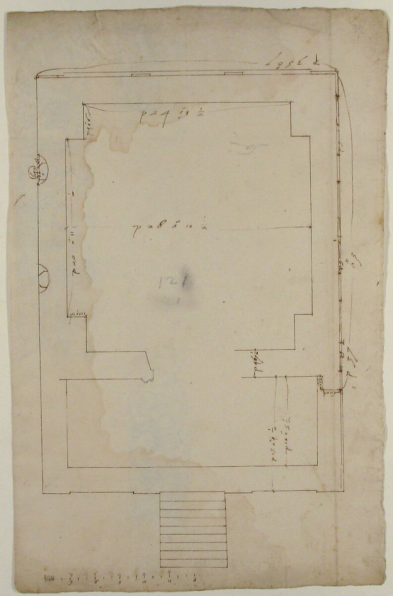 Tomb of Annia Regilla, plan (recto) Arch of the Argentarii, ornamental details, elevation (verso), Drawn by Anonymous, French, 16th century, Dark brown ink, black chalk, and incised lines
