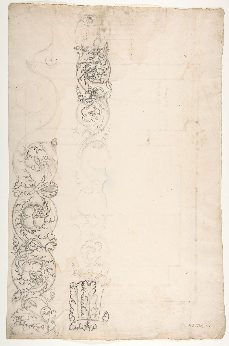 Tomb of Annia Regilla, plan (recto) Arch of the Argentarii, ornamental details, elevation (verso), Drawn by Anonymous, French, 16th century, Dark brown ink, black chalk, and incised lines