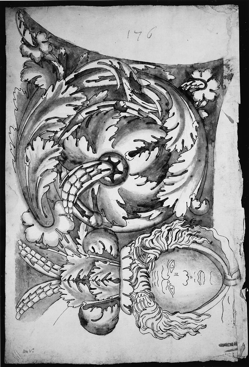 Arch of Septimius Severus, panel, elevation (recto) blank (verso), Drawn by Anonymous, French, 16th century, Dark brown ink, black chalk, and incised lines