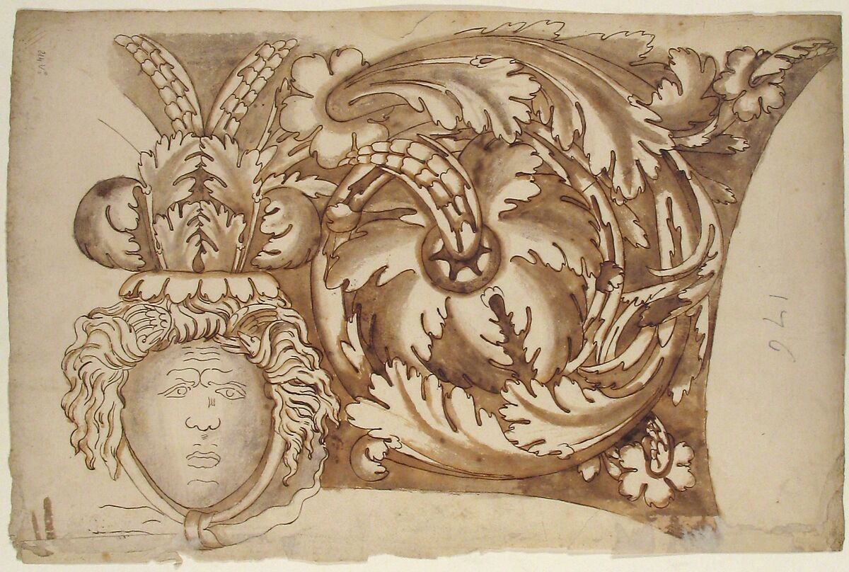 Arch of Septimius Severus, panel, elevation (recto) blank (verso), Drawn by Anonymous, French, 16th century, Dark brown ink, black chalk, and incised lines