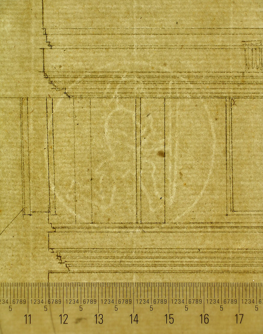S. Pietro in Montorio, Tempietto, section (recto) blank (verso), Drawn by Anonymous, French, 16th century, Dark brown ink, black chalk, and incised lines