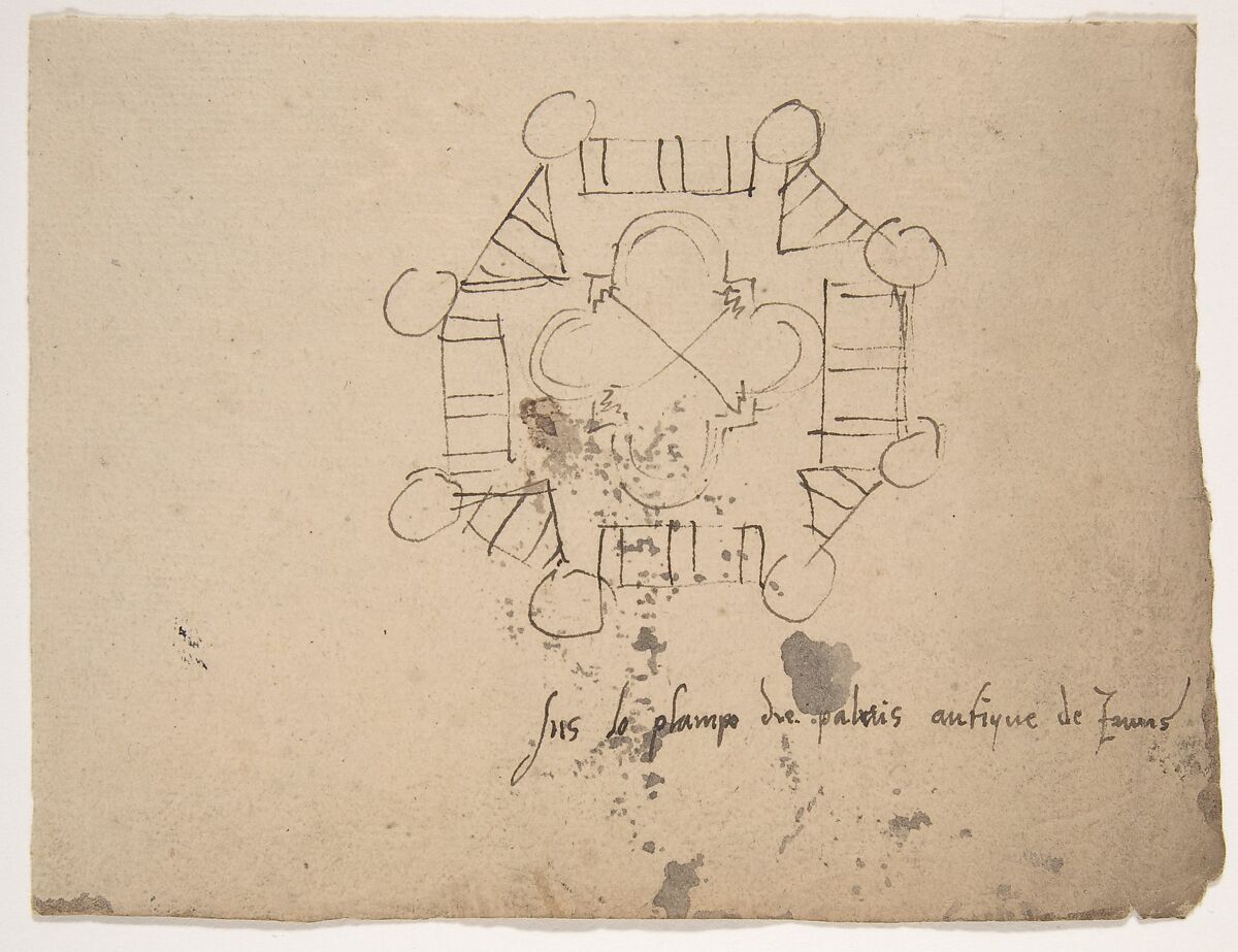 Unidentified, plan (recto) blank (verso), Drawn by Anonymous, French, 16th century, Dark brown ink, black chalk, and incised lines 