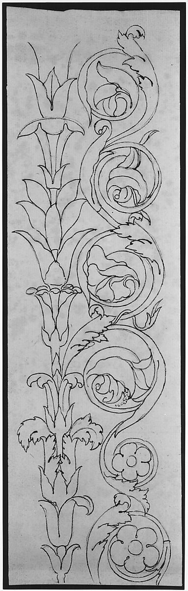 Ornamental drawings (recto) blank (verso), Drawn by Anonymous, French, 16th century, Dark brown ink, black chalk, and incised lines