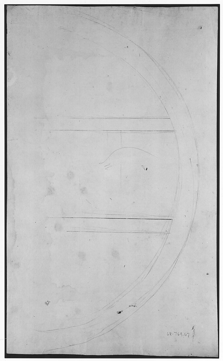 Domus Aurea, Volta Gialla, grotteschi, details (recto) Unidentified building, thermal window, elevation (verso), Drawn by Anonymous, French, 16th century, Dark brown ink, black chalk, and incised lines