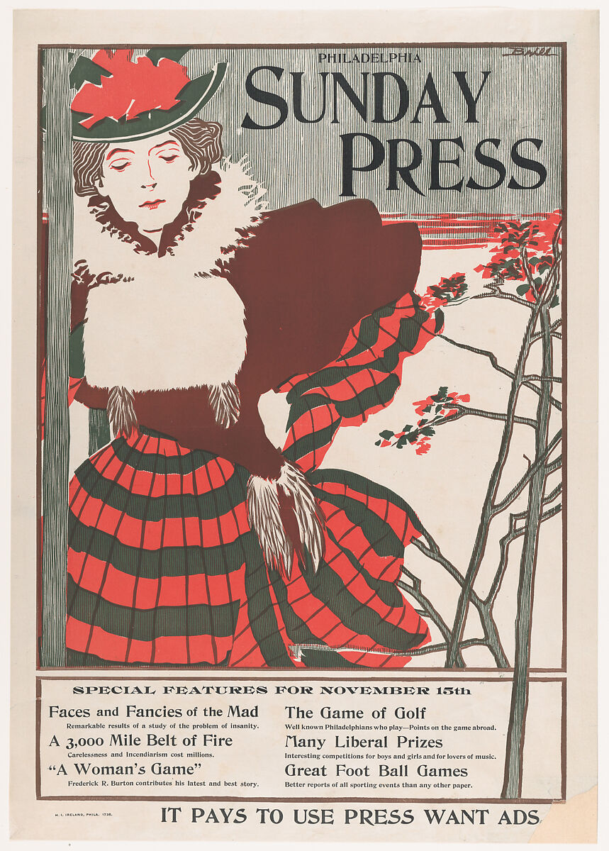 Philadelphia Sunday Press, November 15, George Reiter Brill (American, Pittsburgh, Pennsylvania 1867–1918 Florida), Lithograph 