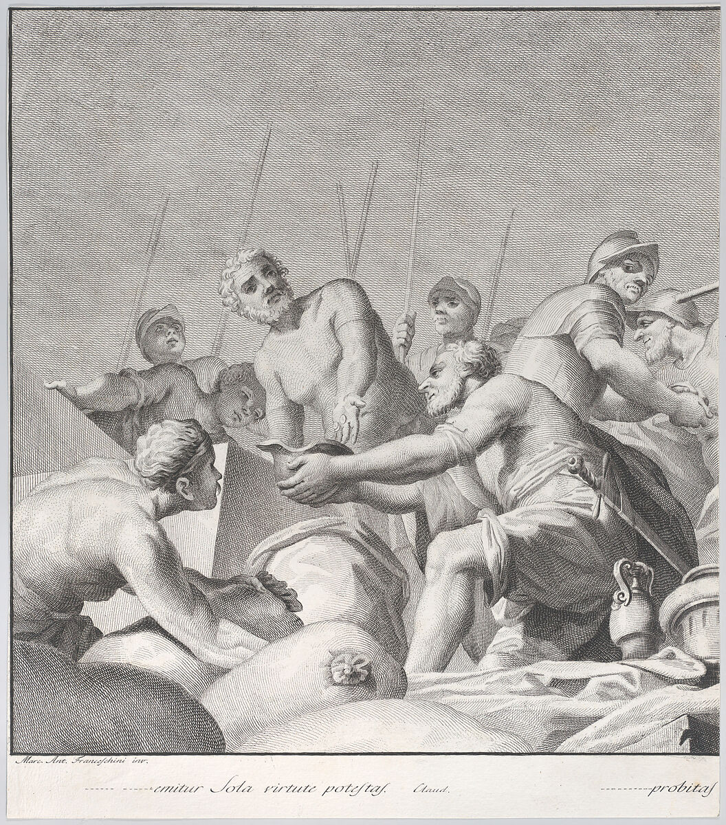 Embriaco Rejecting the Spoils, from: Forme Picturarum Archetypae, Lorenzo Lorenzi (Italian, active ca. 1750–80), Etching and engraving 