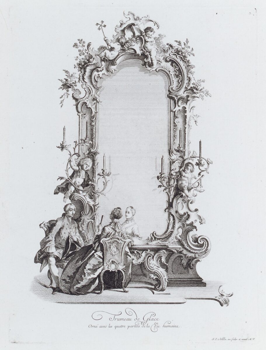 Trumeau de Glace, Orné avec les quatres parties de la Vie humaine, Johann Esaias Nilson (German, Augsburg 1721–1788 Augsburg), Etching 