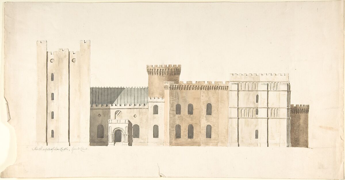 South Aspects of Lea Castle, Worcestershire, Great Court, Attributed to John Carter (British, London 1748–1817 London), Watercolor 