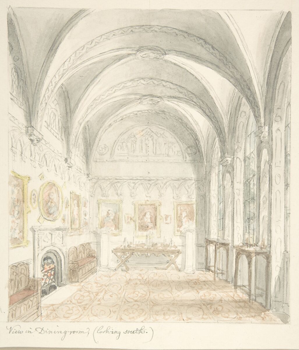 Lea Castle, Worcestershire, Dining Room Looking South, John Carter (British, London 1748–1817 London), Watercolor 
