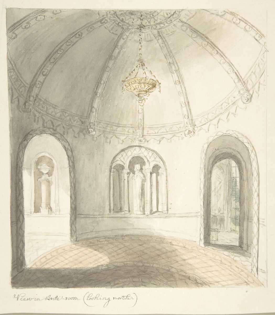 Lea Castle, Worcestershire, View in Ante-room, Looking North, Attributed to John Carter (British, London 1748–1817 London), Watercolor 