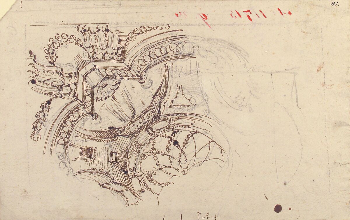 Study for the Decoration of a Vault (recto); Faint Sketches of Ornamental Patterns (verso), Mauro Antonio Tesi (Italian, Montalbano 1730–1766 Bologna), Pen and brown ink, over black chalk (recto); black chalk (verso)