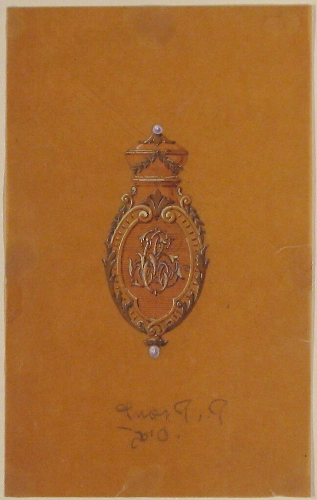 Design for Jewelry, Anonymous, French, 19th century, Graphite, brush and brown wash, gouache