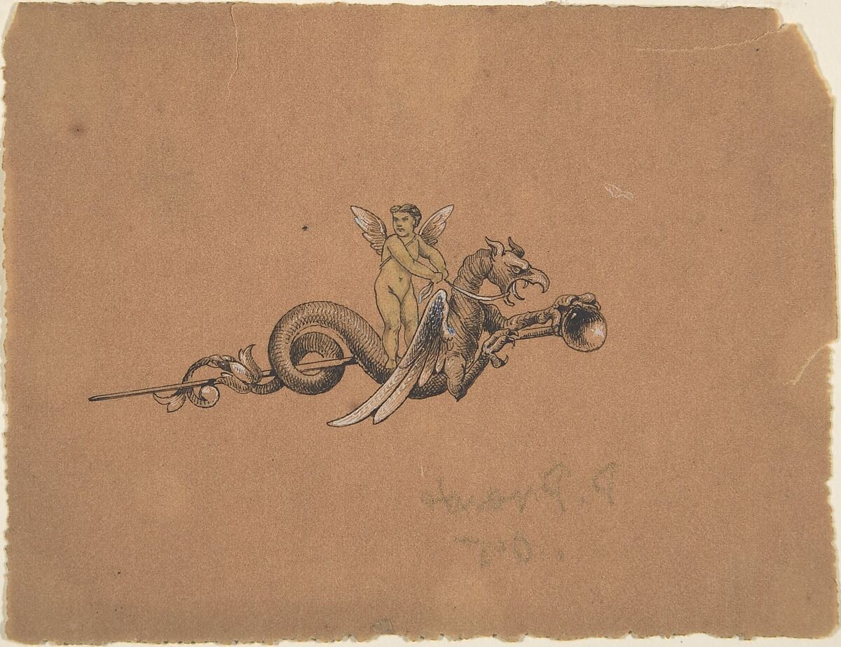 Design for Jewelry, Anonymous, French, 19th century, Pen and black ink, brush and yellow wash, heightened with white 