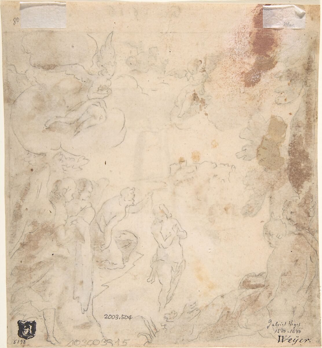 The Baptism of Christ (recto); The Baptism of Christ (verso), Gabriel Weyer (German, Nuremberg 1576–1632 Nuremberg), Pen and brown ink and brown wash (recto); graphite (verso)