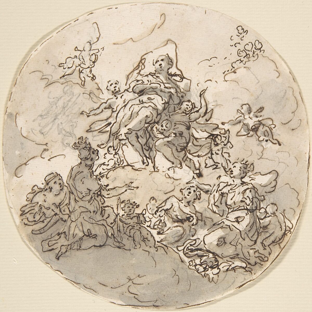 Apotheosis, Attributed to Johann Georg Etgens (Austrian, Brno 1693–1757 Brno), Graphite, pen and dark brown ink, gray wash 