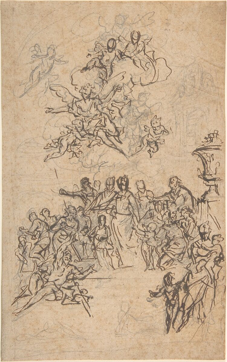 Saint Elisabeth of Portugal Giving Alms to the Poor, Daniel Gran (Austrian, Vienna 1694–1757 St. Pölten), Graphite, pen and dark brown ink 