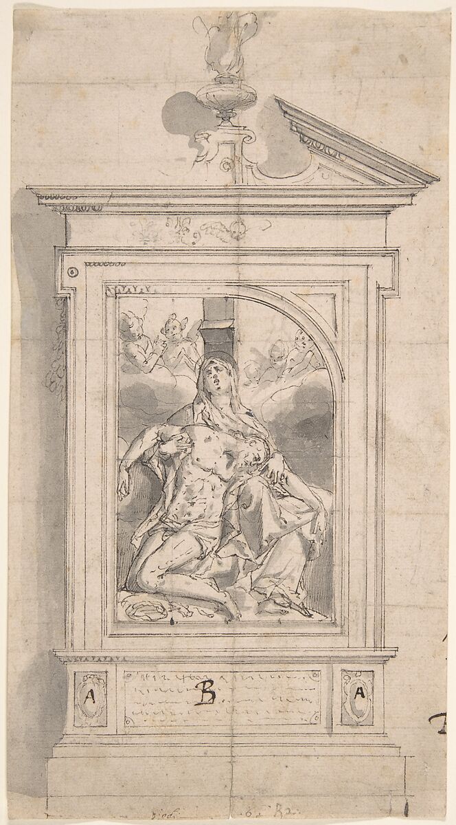 Pietà (Design for an Altar), Peter Candid (Pieter de Witte, Pietro Candido) (Netherlandish, Bruges ca. 1548–1628 Munich), Pen and black ink, gray wash 