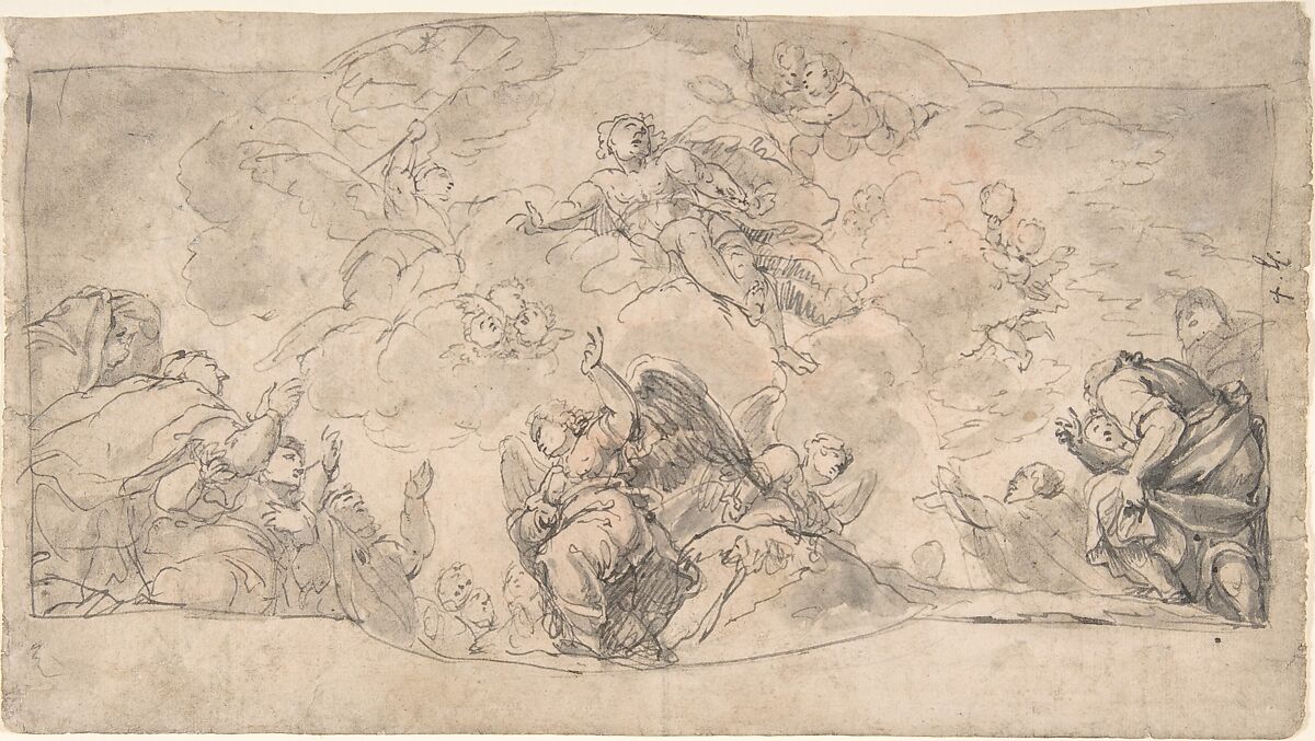 The Ascension of Christ, Hans Georg Asam (German, Rott am Inn 1649–1711 Sulzbach), Pen and brown ink, gray wash 