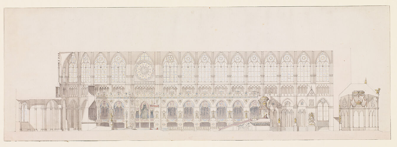 Cross Section of the Nave of Reims Cathedral, decorated for the Coronation of King Louis XVIII