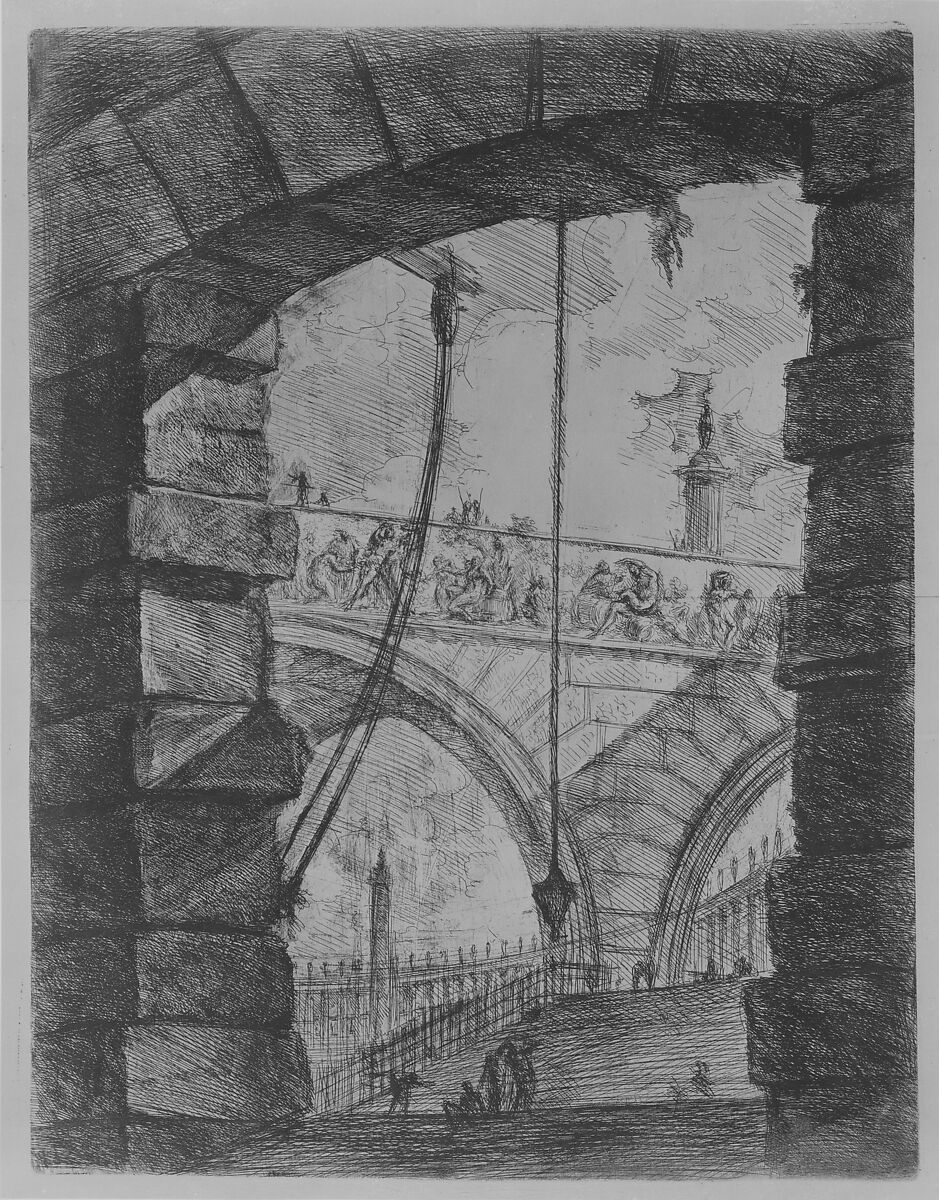 The Grand Piazza, from "Carceri d'invenzione" (Imaginary Prisons), Giovanni Battista Piranesi (Italian, Mogliano Veneto 1720–1778 Rome), Etching, engraving, sulphur tint or open bite, burnishing; first state of six (Robison)