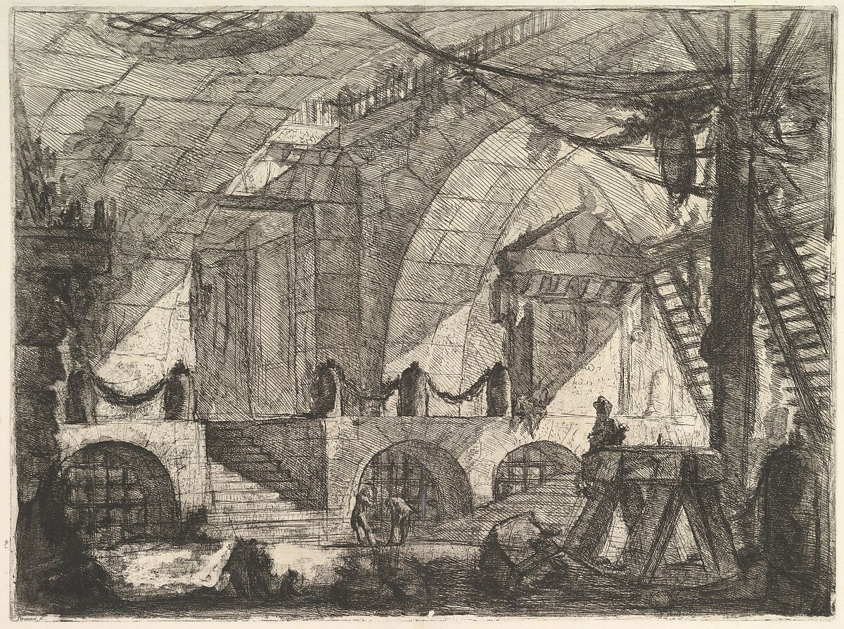 The Sawhorse, from "Carceri d'invenzione" (Imaginary Prisons), Giovanni Battista Piranesi (Italian, Mogliano Veneto 1720–1778 Rome), Etching, engraving, sulphur tint or open bite, scratching 