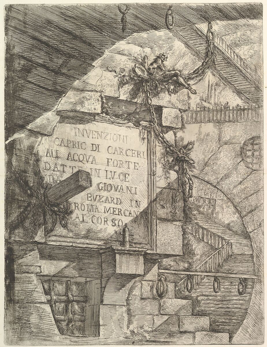 Title Page, from "Carceri d'invenzione" (Imaginary Prisons), Giovanni Battista Piranesi (Italian, Mogliano Veneto 1720–1778 Rome), Etching, engraving, sulphur tint or open bite; first state of nine (Robison) 