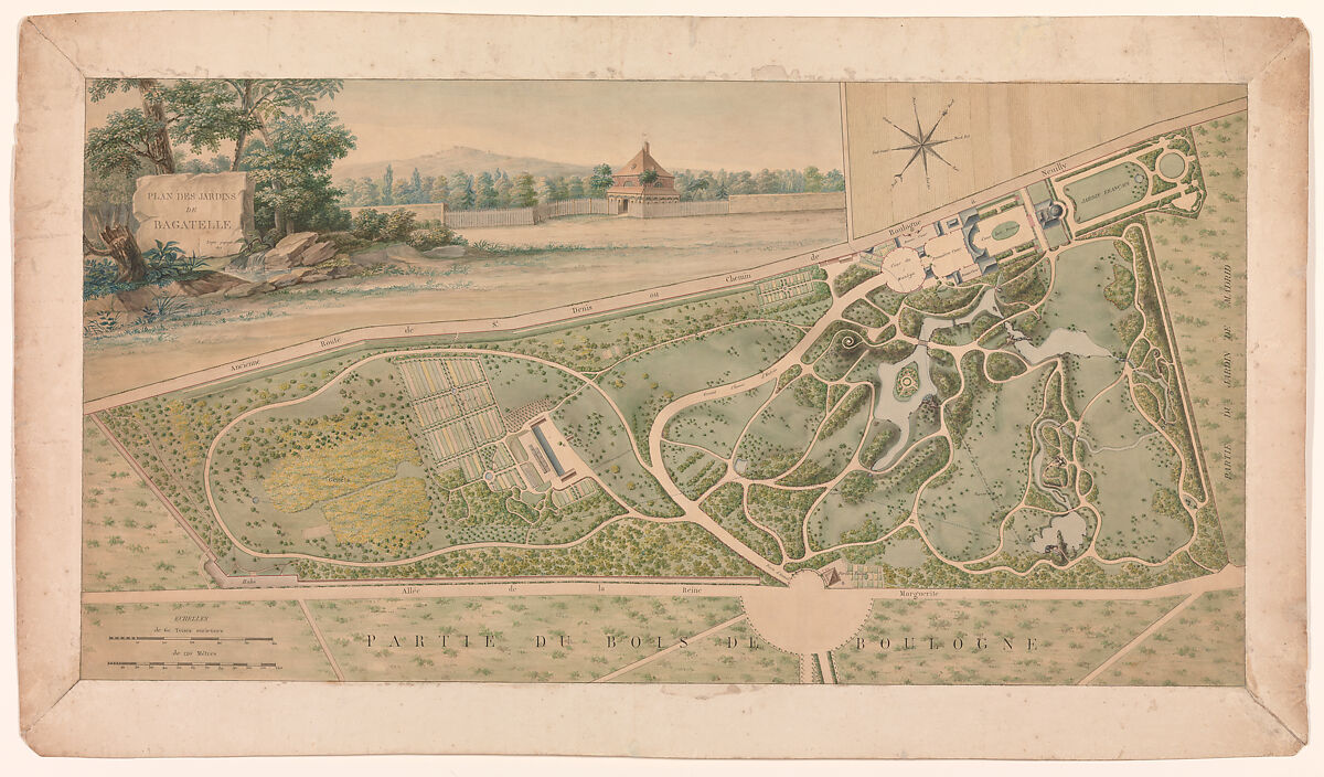 Plan for the Garden of the Château de Bagatelle, Pierre Lapie (French (1771–1850)), Pen and black ink, watercolor 