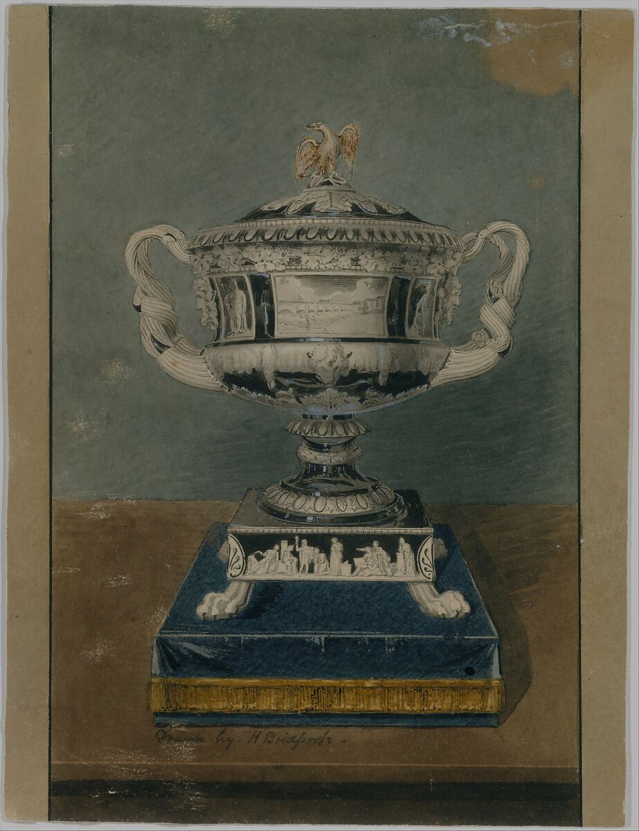Drawing of Clinton Vase, Designed by Thomas Fletcher (American, Alstead, New Hampshire 1787–1866 New Jersey), Pen and ink, brush and wash 