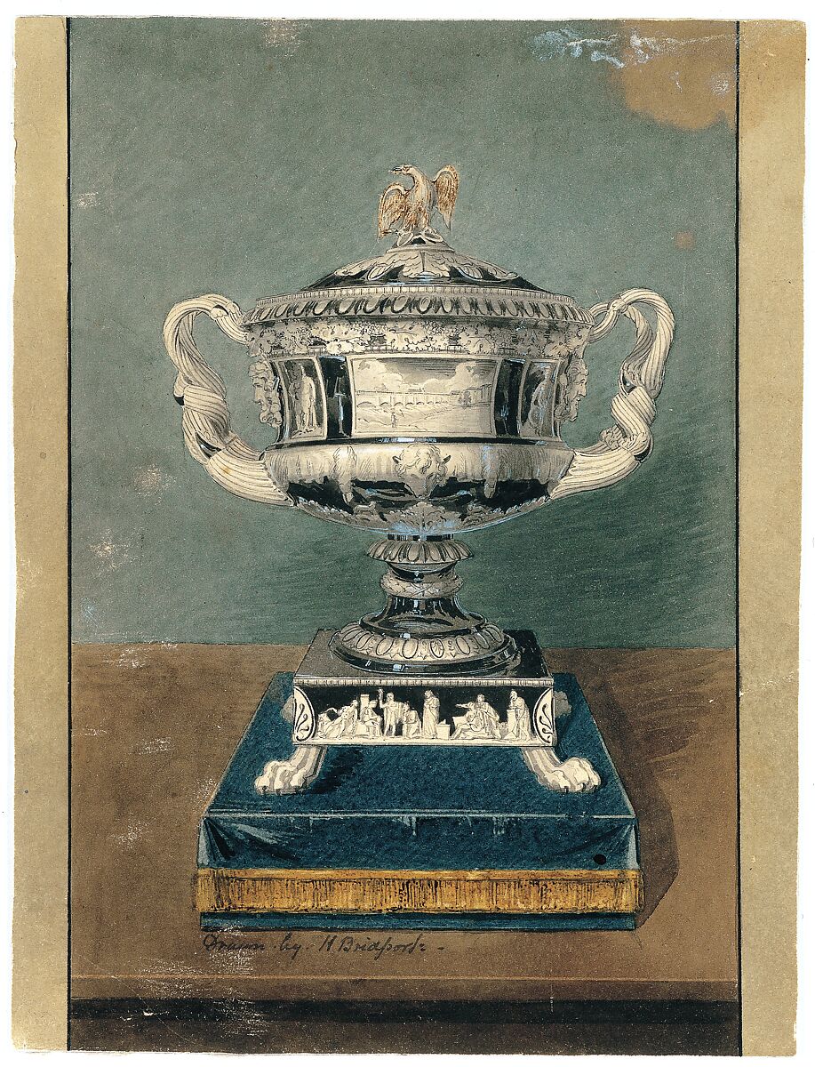 Drawing of Clinton Vase, Designed by Thomas Fletcher (American, Alstead, New Hampshire 1787–1866 New Jersey), Pen and ink, brush and wash