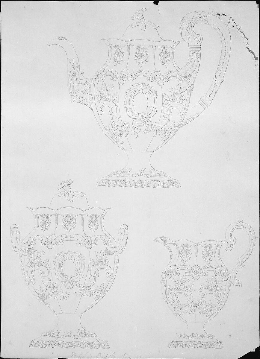 Nicholas Biddle tea service, Thomas Fletcher (American, Alstead, New Hampshire 1787–1866 New Jersey), Pen and ink