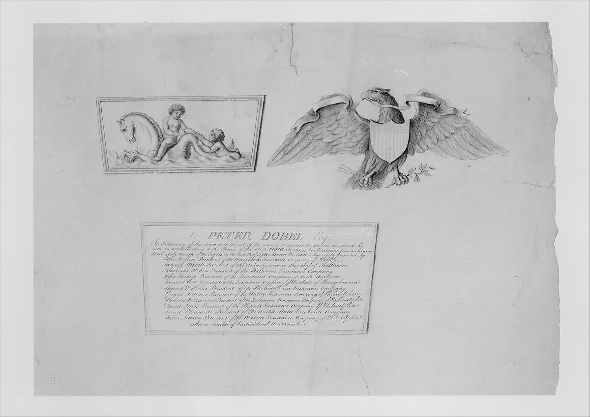 Designs for the ornaments and inscription on a testimonial urn, Thomas Fletcher (American, Alstead, New Hampshire 1787–1866 New Jersey), Graphite, ink, wash 