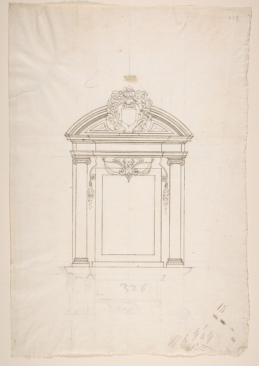 Design for a Wall Tomb, Anonymous, French, 16th century, Graphite, pen and brown ink 