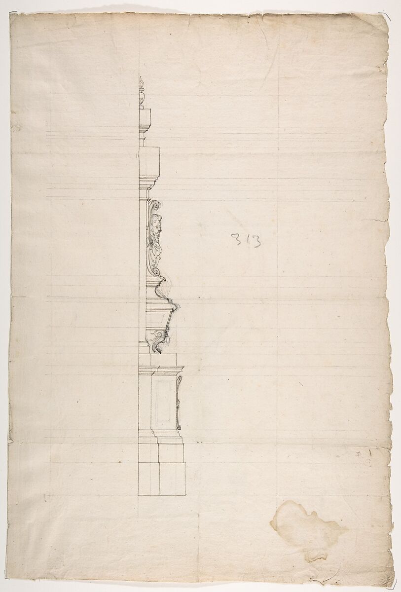 Profile of a Design for a Tomb with a Male Bust, Anonymous, French, 16th century, Graphite, pen and brown ink 