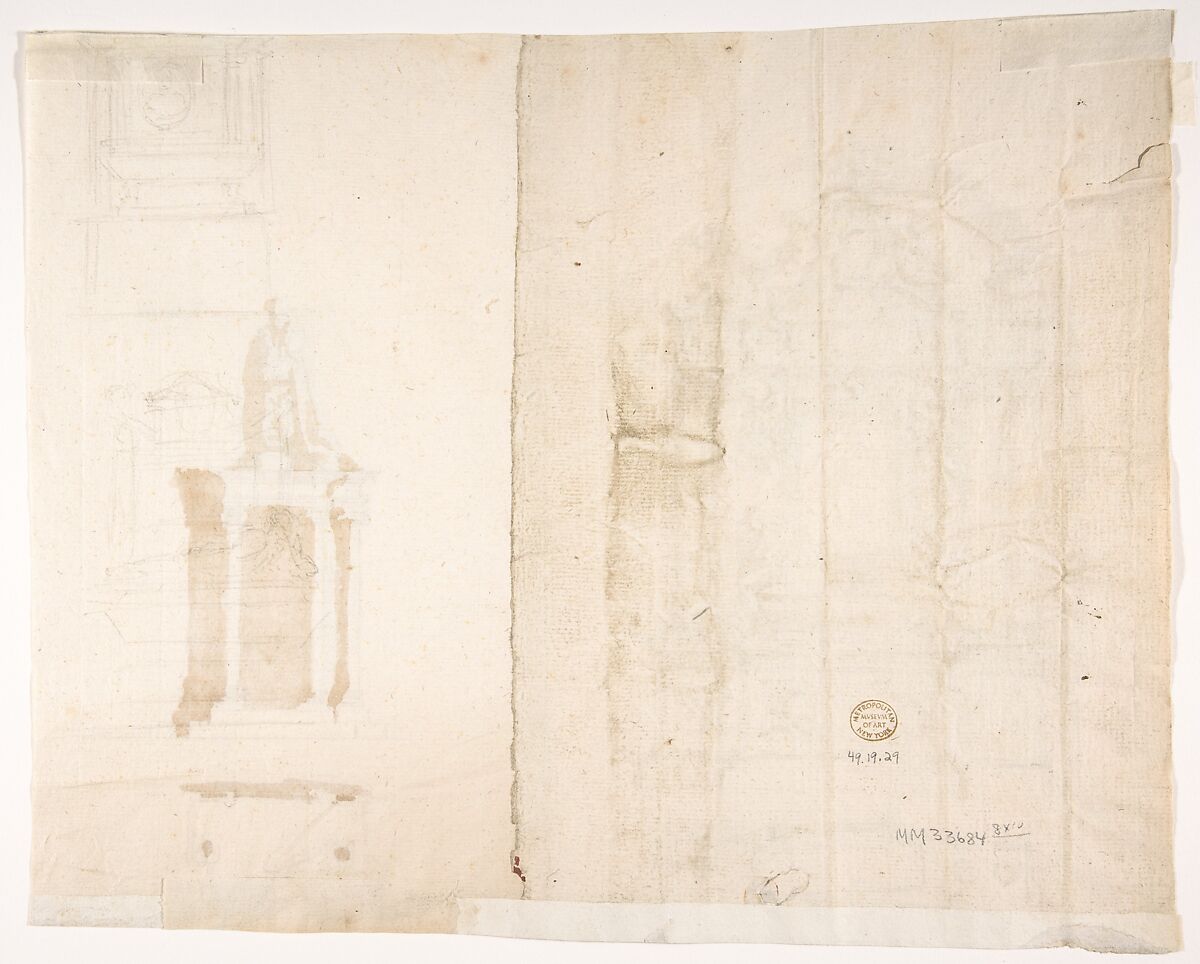 Two Designs for Tombs, Anonymous, French, 16th century, Black chalk, pen and brown ink, brush and brown wash