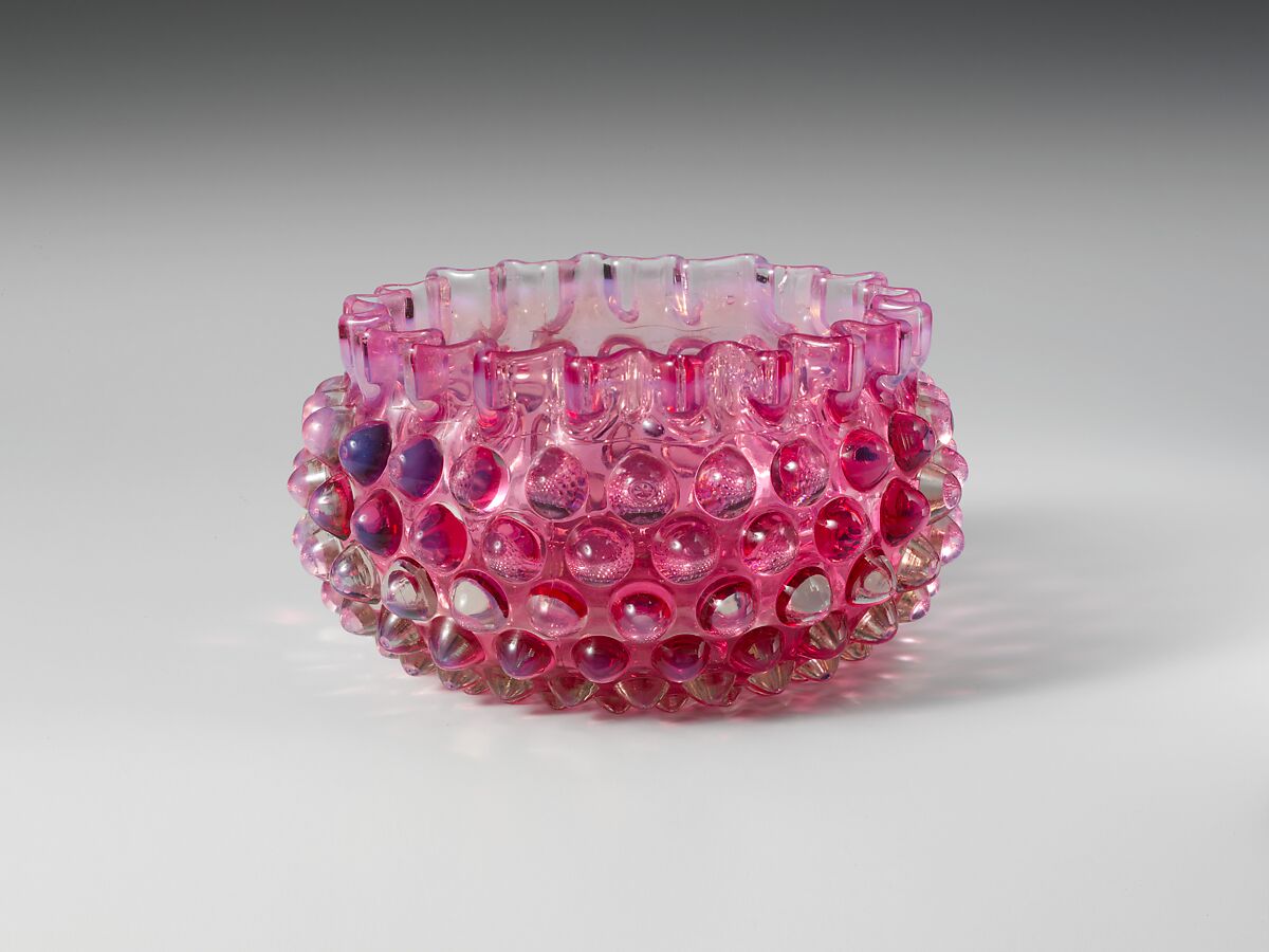 Hobnail Finger Bowl, Probably Hobbs, Brockunier and Company (1863–1891), Pressed cranberry, opalescent and colorless glass, American 