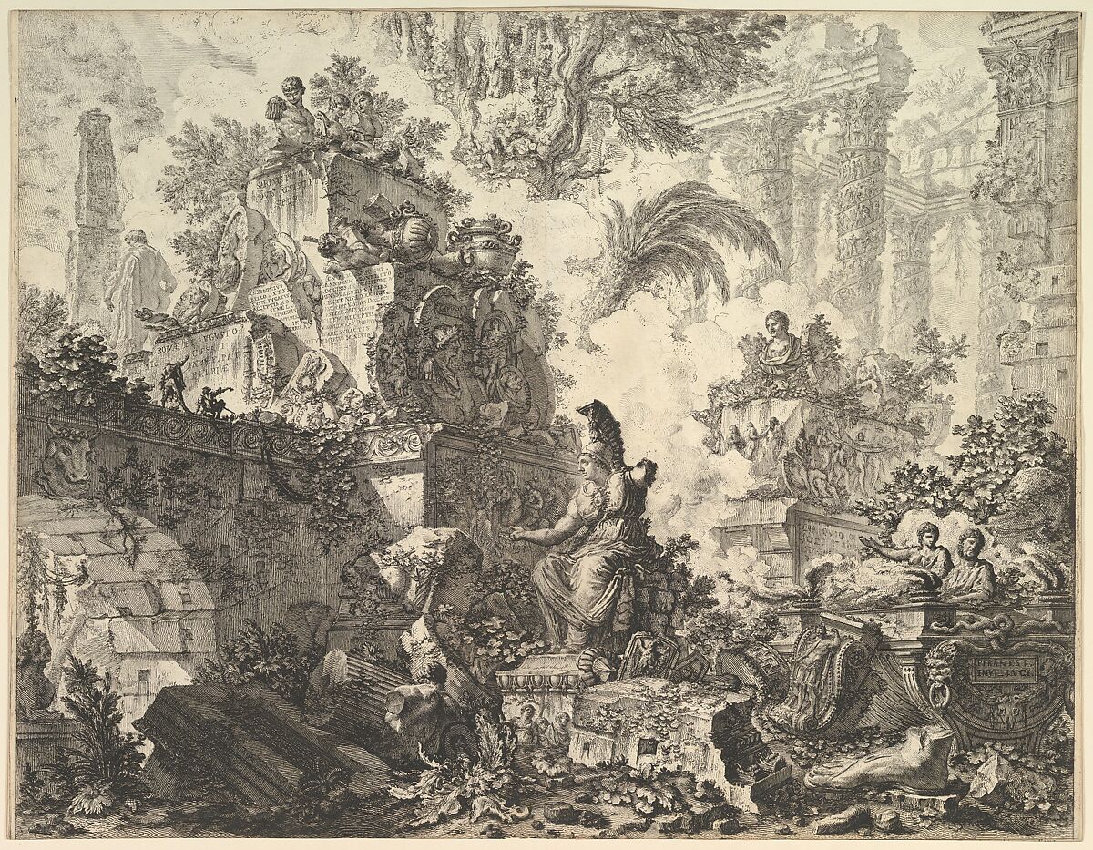 Frontispiece, with Statue of Minerva, from "Vedute di Roma", Giovanni Battista Piranesi (Italian, Mogliano Veneto 1720–1778 Rome), Etching 