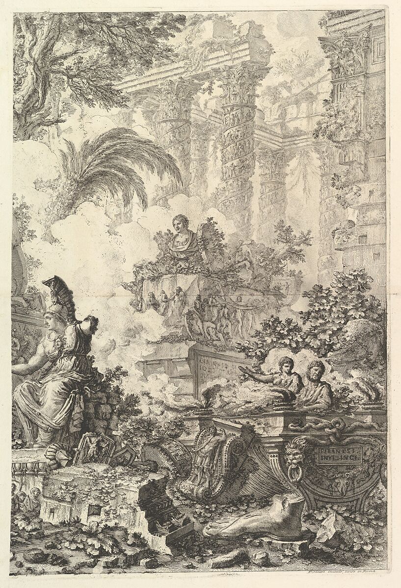 Frontispiece, with Statue of Minerva, from "Vedute di Roma", Giovanni Battista Piranesi (Italian, Mogliano Veneto 1720–1778 Rome), Etching 