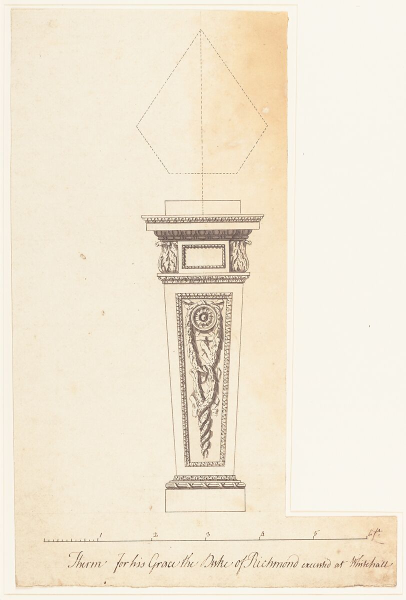 Design for a Pedestal, for Richmond House, Whitehall, London, Circle of Sir William Chambers (British (born Sweden), Göteborg 1723–1796 London), Pen and brown ink, brush and gray wash