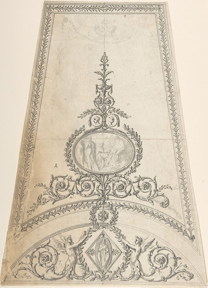 Design for Segment of an Octagonal Ceiling; Gower House, Whitehall, London, Sir William Chambers (British (born Sweden), Göteborg 1723–1796 London), Pen and black ink, brush and gray wash 