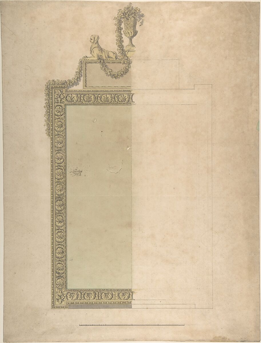 Design for a Pier-glass for Adderbury House, Oxfordshire, for the Duke of Buccleuch, Sir William Chambers (British (born Sweden), Göteborg 1723–1796 London), Pen and ink, watercolor 
