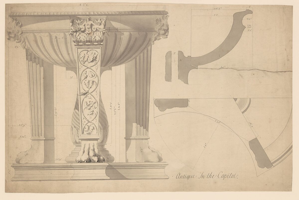 Capitoline, Antique Tripod, Sir William Chambers (British (born Sweden), Göteborg 1723–1796 London), Pen and ink, brush and gray wash 