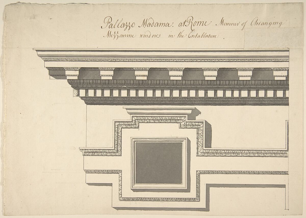 Mezzanine Window, Palazzo Madama, Sir William Chambers (British (born Sweden), Göteborg 1723–1796 London), Pen and brown ink, brush and gray wash, over graphite 