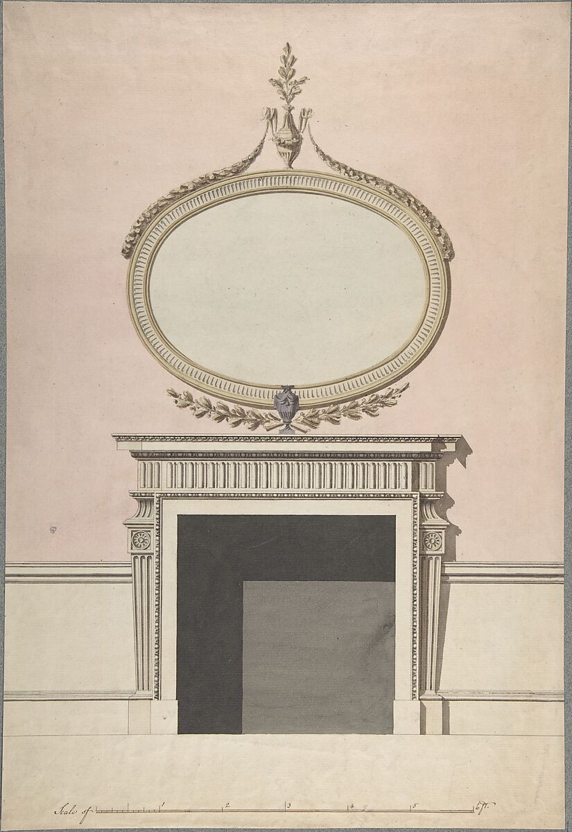 Design for a Chimneypiece, John Yenn (British, London (?) 1750–1821 London), Pen and ink, brush and wash, watercolor 