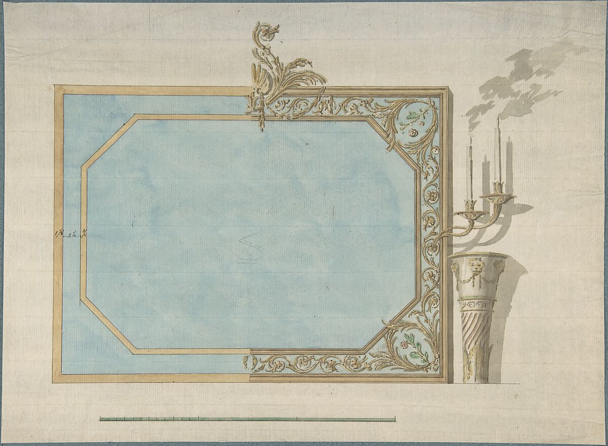Design for a Oblong Mirror with Sconces, John Yenn (British, London (?) 1750–1821 London), Pen and ink, brush and wash, watercolor 