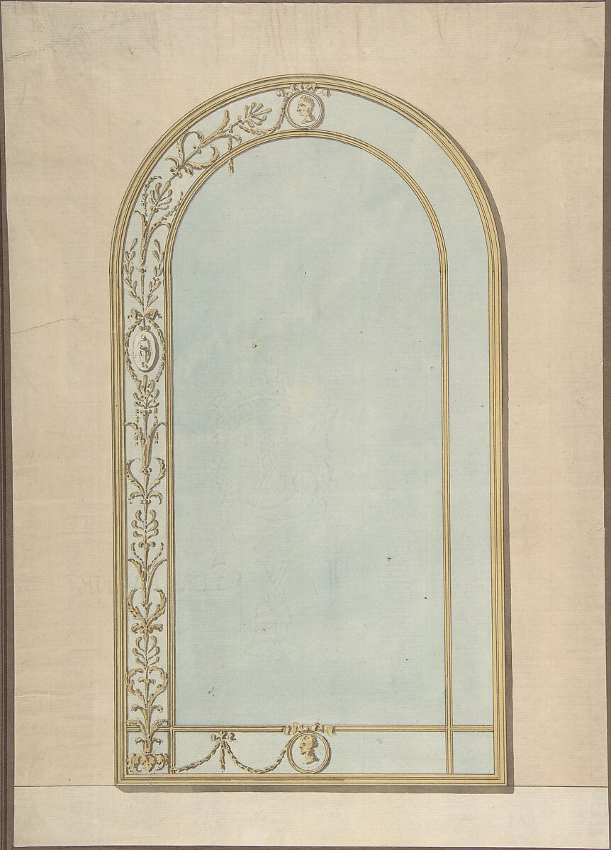 Design for a a Mirror with a Rounded Top, John Yenn (British, London (?) 1750–1821 London), Pen and ink, watercolor 