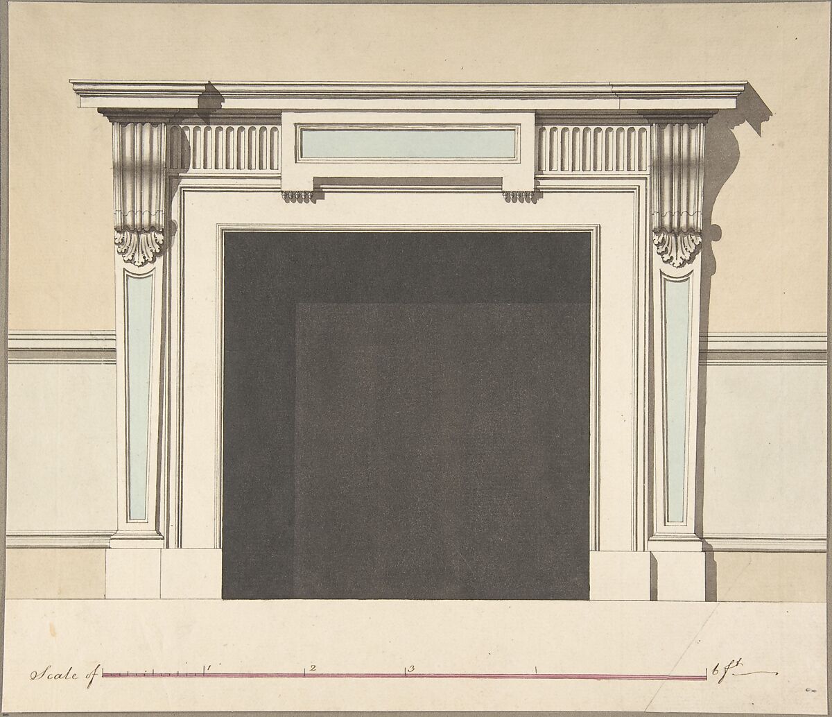 Design for a Chimneypiece, John Yenn (British, London (?) 1750–1821 London), Pen and ink, brush and wash, watercolor 